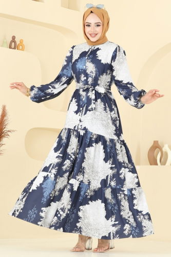 moda selvim Dress 4458BRZ597 Pattern1 Navy Blue - Thumbnail