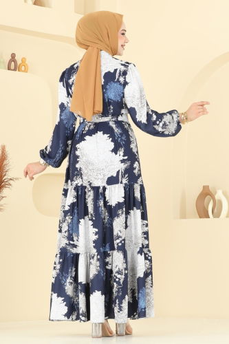 moda selvim Dress 4458BRZ597 Pattern1 Navy Blue - Thumbnail