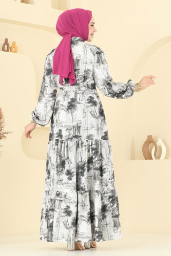 moda selvim Dress 4458BRZ597 Pattern2 Black - Thumbnail