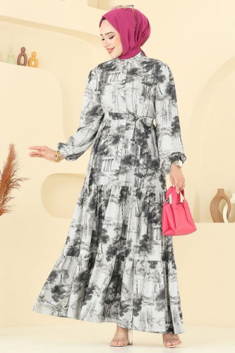 moda selvim Dress 4458BRZ597 Pattern2 Black - Thumbnail