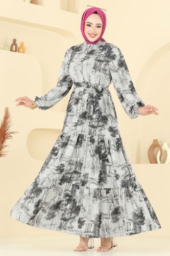 moda selvim Dress 4458BRZ597 Pattern2 Black - Thumbnail