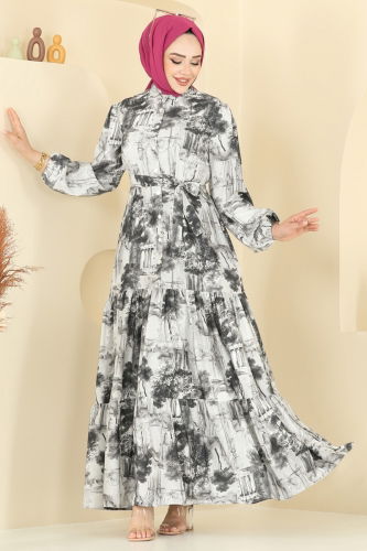 moda selvim Dress 4458BRZ597 Pattern2 Black - Thumbnail