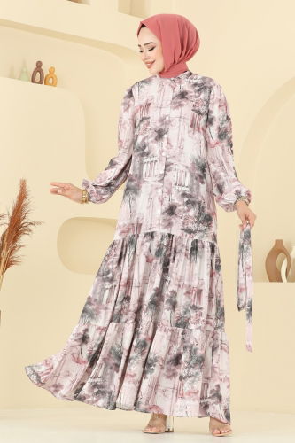 moda selvim Dress 4458BRZ597 Pattern2 Powder&Vision - Thumbnail