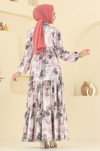 moda selvim Dress 4458BRZ597 Pattern2 Powder&Vision - Thumbnail