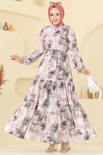 moda selvim Dress 4458BRZ597 Pattern2 Powder&Vision - Thumbnail