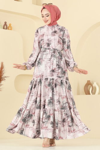 moda selvim Dress 4458BRZ597 Pattern2 Powder&Vision - Thumbnail
