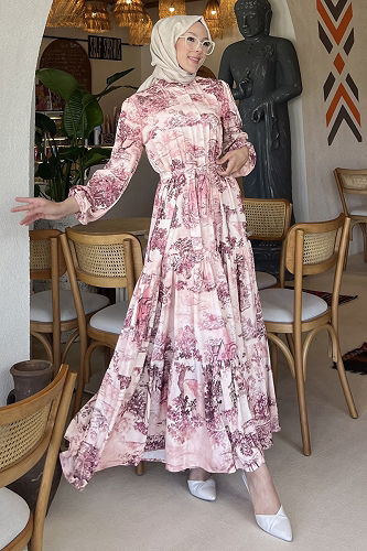 moda selvim Dress 4458BRZ597 Pattern3 Fuchsia - Thumbnail