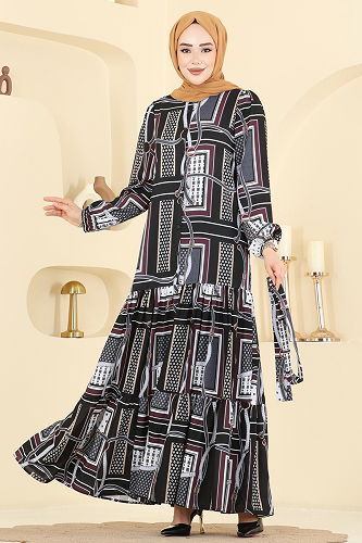 moda selvim Dress 4460BRZ597 Black - Thumbnail