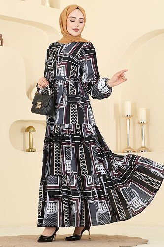 moda selvim Dress 4460BRZ597 Black - Thumbnail