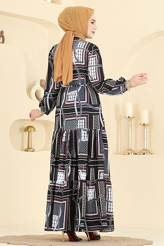 moda selvim Dress 4460BRZ597 Black - Thumbnail