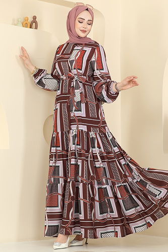 moda selvim الفستان خمري 4460BRZ597 - Thumbnail