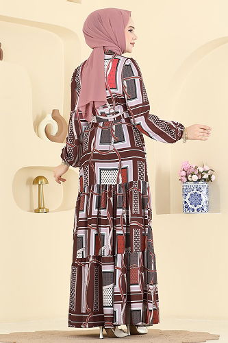 moda selvim الفستان خمري 4460BRZ597 - Thumbnail