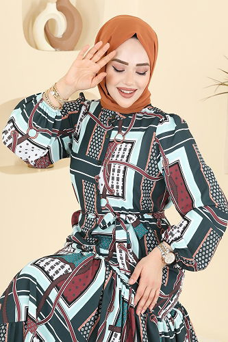 moda selvim Dress 4460BRZ597 Emerald - Thumbnail