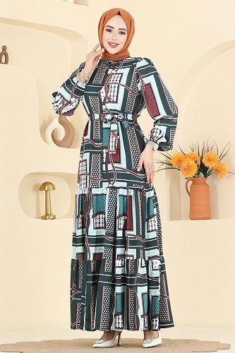 moda selvim Dress 4460BRZ597 Emerald - Thumbnail