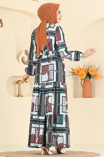 moda selvim الفستان زيتي 4460BRZ597 - Thumbnail