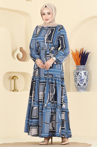 moda selvim Dress 4460BRZ597 Indigo - Thumbnail