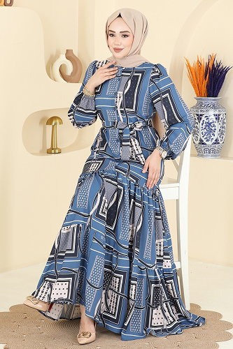 moda selvim الفستان ازرق 4460BRZ597 - Thumbnail