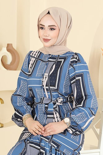 moda selvim الفستان ازرق 4460BRZ597 - Thumbnail