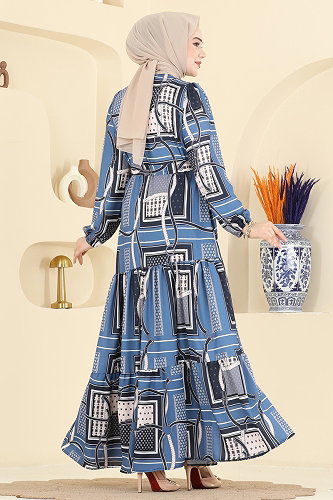 moda selvim الفستان ازرق 4460BRZ597 - Thumbnail