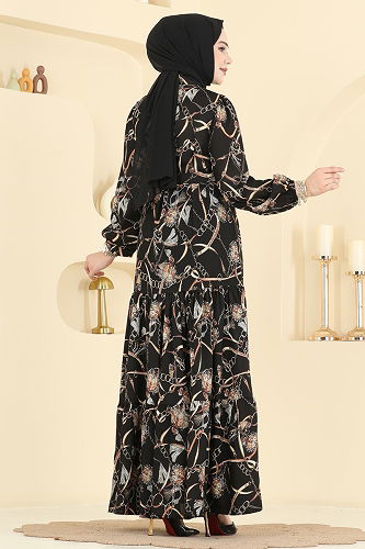 moda selvim Dress 4461BRZ597 Black - Thumbnail