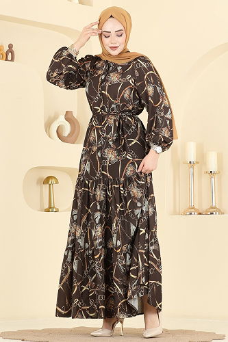 moda selvim الفستان بني 4461BRZ597 - Thumbnail