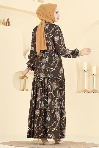 moda selvim الفستان بني 4461BRZ597 - Thumbnail
