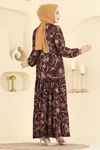 moda selvim Dress 4461BRZ597 Burgundy - Thumbnail