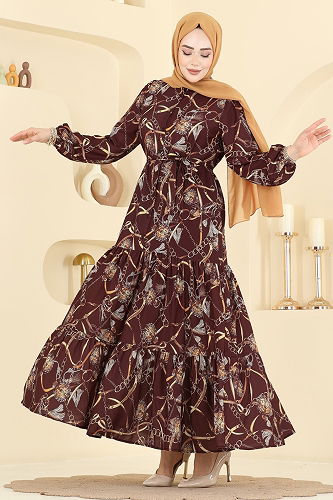 moda selvim الفستان خمري 4461BRZ597 - Thumbnail