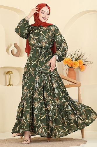 moda selvim Dress 4461BRZ597 Khaki - Thumbnail