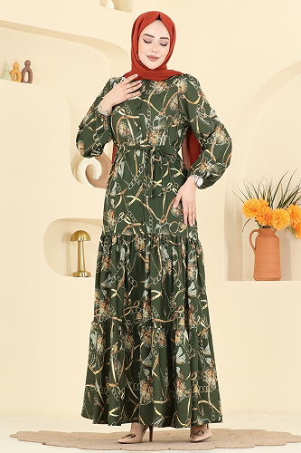 moda selvim Dress 4461BRZ597 Khaki - Thumbnail