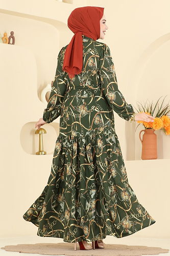 moda selvim Dress 4461BRZ597 Khaki - Thumbnail