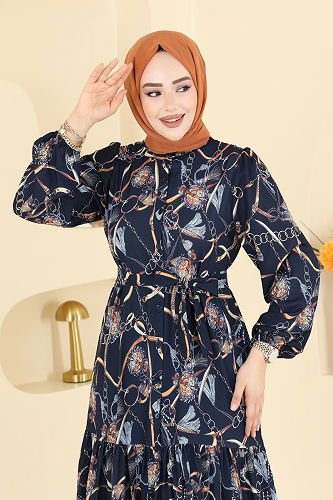 moda selvim Dress 4461BRZ597 Navy Blue - Thumbnail