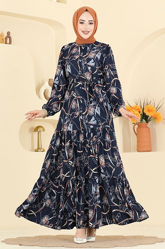moda selvim Dress 4461BRZ597 Navy Blue - Thumbnail