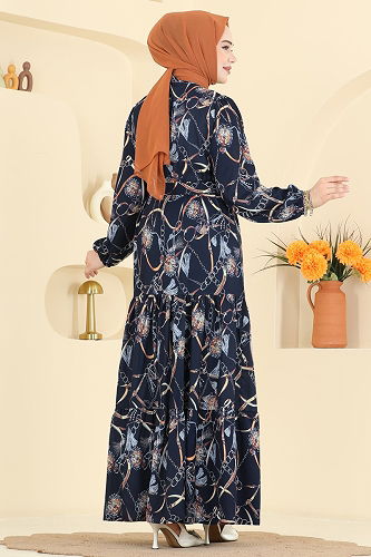 moda selvim Dress 4461BRZ597 Navy Blue - Thumbnail