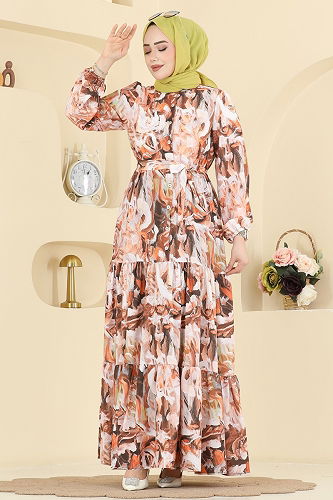 moda selvim Dress 4462BRZ597 Pattern 1 Orange - Thumbnail