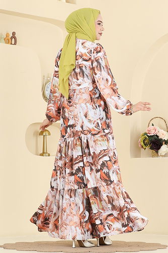 moda selvim Dress 4462BRZ597 Pattern 1 Orange - Thumbnail