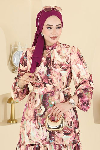 moda selvim Dress 4462BRZ597 Pattern1 Damson - Thumbnail