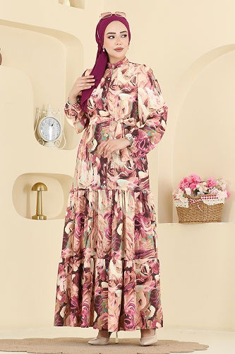 moda selvim Dress 4462BRZ597 Pattern1 Damson - Thumbnail