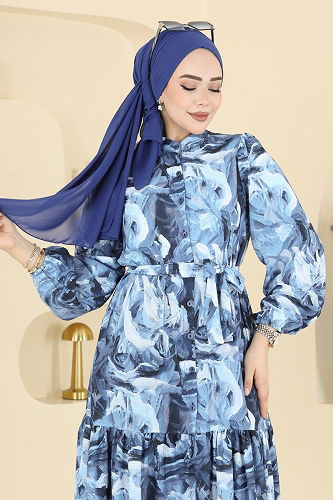 moda selvim Dress 4462BRZ597 Pattern1 Navy Blue - Thumbnail