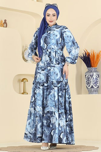 moda selvim Dress 4462BRZ597 Pattern1 Navy Blue - Thumbnail