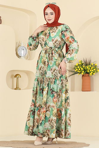 moda selvim Dress 4462BRZ597 Pattern2 Mint - Thumbnail