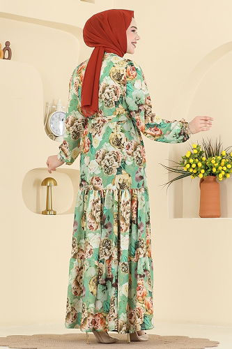 moda selvim Dress 4462BRZ597 Pattern2 Mint - Thumbnail