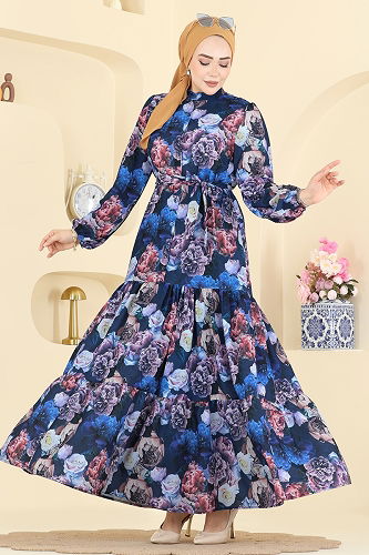 moda selvim الفستان نمط 2 كحلي 4462BRZ597 - Thumbnail