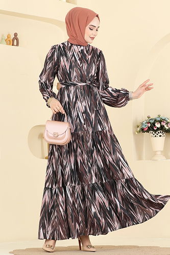 moda selvim Dress 4464BRZ597 Brown - Thumbnail