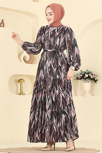 moda selvim Dress 4464BRZ597 Brown - Thumbnail