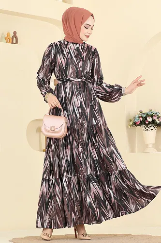 moda selvim الفستان بني 4464BRZ597 - Thumbnail