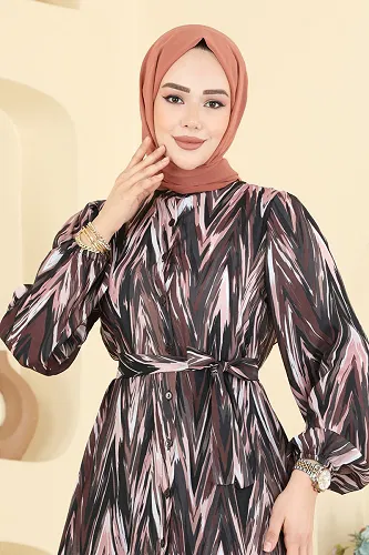 moda selvim الفستان بني 4464BRZ597 - Thumbnail