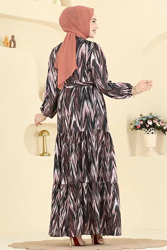 moda selvim الفستان بني 4464BRZ597 - Thumbnail