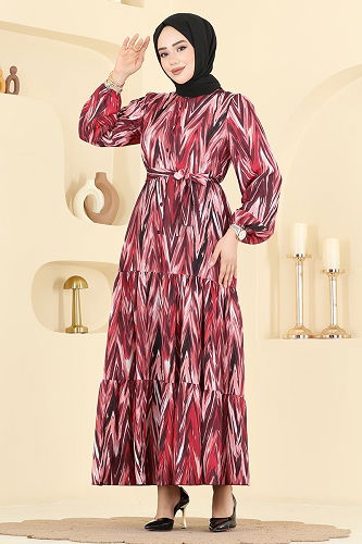 moda selvim Dress 4464BRZ597 Burgundy - Thumbnail