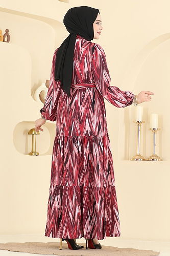 moda selvim Dress 4464BRZ597 Burgundy - Thumbnail